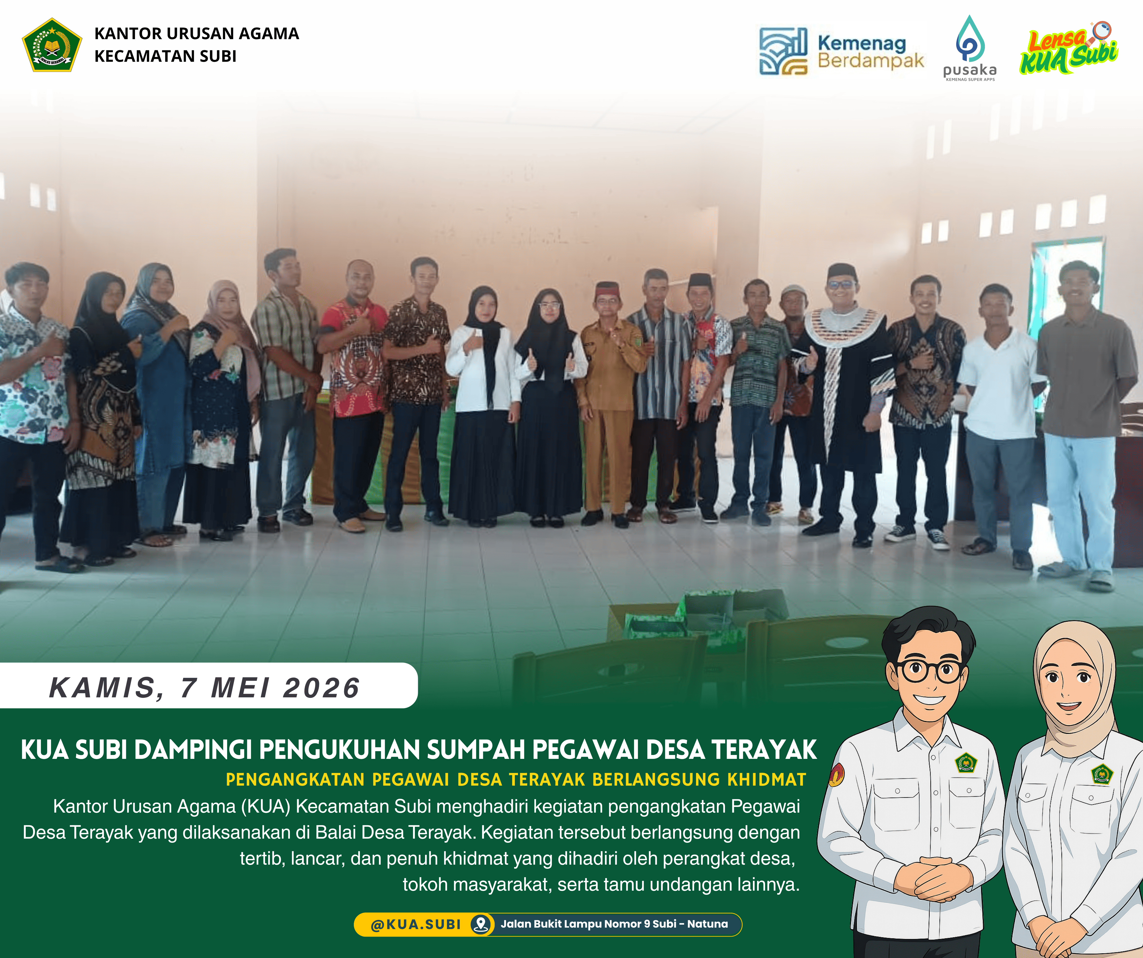 KUA Subi Hadiri dan Kukuhkan Sumpah Pengangkatan Pegawai Desa Terayak